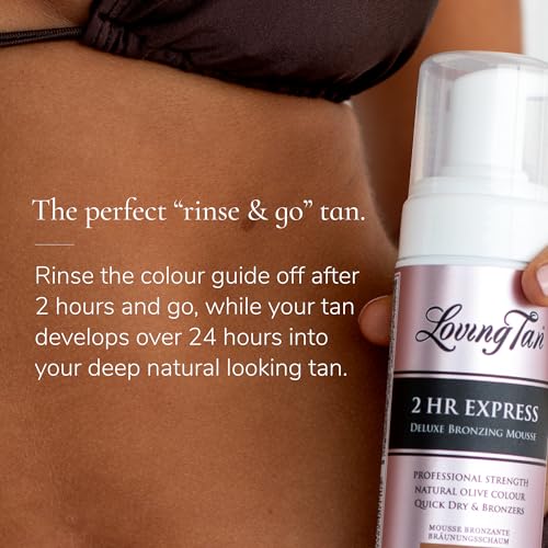 Loving Tan 2 HR Express Self Tanning Mousse, Medium - Streak Free, Natural, Professional Quality - 5+ Sunless Self Tanner Applications per Bottle, Cruelty Free, Naturally Derived DHA - 4 FL Oz