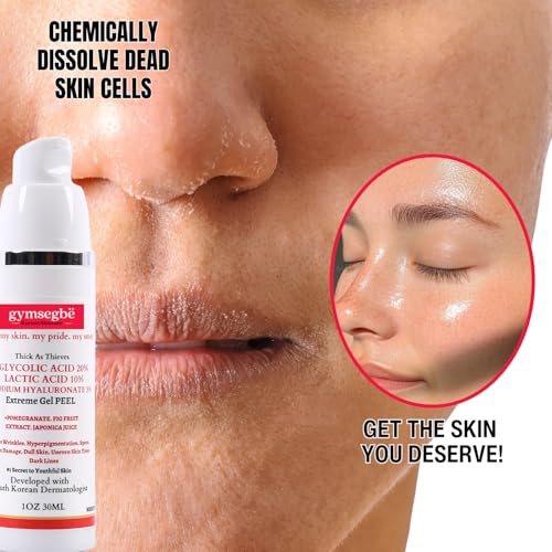 gymsegb? 20% Glycolic + 10% Lactic Acid AHA Chemical Peel ? Professional Facial Exfoliant with 3% Hyaluronic Acid for Texture, Dark Spots & Pores ? Fragrance?Free, Sensitive Skin & Melanin?Safe - 30ml