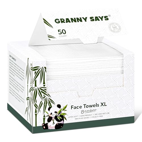 GRANNY SAYS Disposable Face Towel, Face Towelettes Disposable, 10"¡¿12" Thick Soft Face Towels, Disposable Towels for Remove Makeup, Facial Cleansing, Nursing, Travel, 50 Count/1 Pack