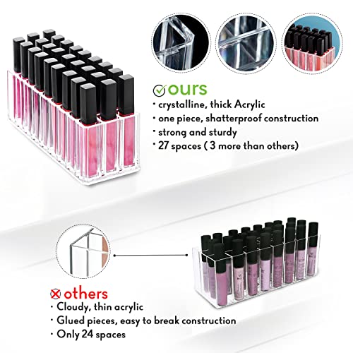 FAJ Eyeshadow Palette Lipgloss Organizers, Acrylic Makeup Holder for Vanity, Drawer Storage, Cosmetics Pallets Countertop Clear Storage (27 spaces)