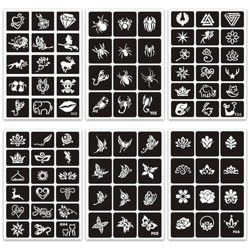 Temporary Tattoo Stencils Reusable for Women Girls, 344 PCS Henna Tattoo Stencil Kit, Temporary Glitter Tattoo Stencils for Face Body Paint DIY
