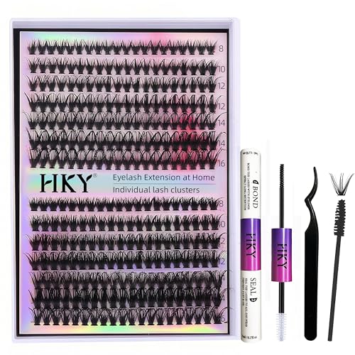 HKY Lash Clusters Kit 8-16mm 30D-40D Wispy Eyelash Clusters Lashes Natural DIY Lash Extension Kit Cluster Eyelash Extensions Kit 280pcs C Curl Individual Lashes Cluster Eyelash (With Tweezers)