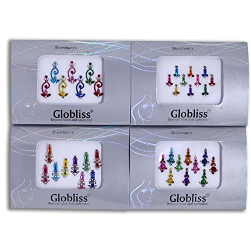 4 Packs Crystal Indian Bindis Multicolored Jewels face Gems Forehead Sticker