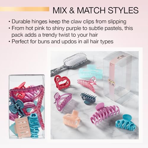 Scunci by Conair 8 piece claw clips set - claw clips for thick hair - hair accessories for women - Pastel Colors
