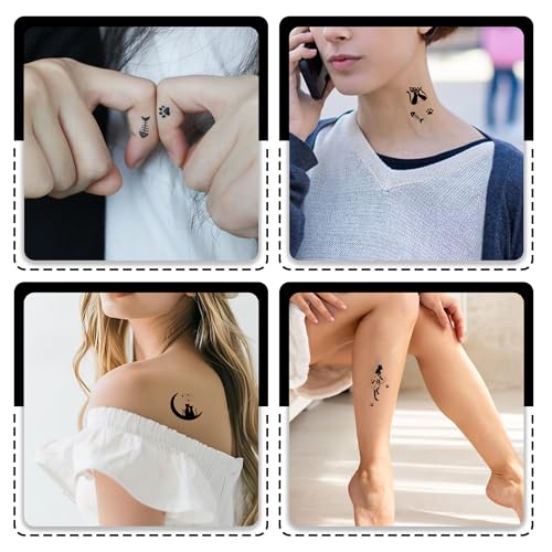 30 Sheets Cat Temporary Tattoos for Women Cute Waterproof Makeup Fake Tattoo Stickers for Body Arm Face Animal Fish Bone Cat's Claw Small Stickers for Party Decorations