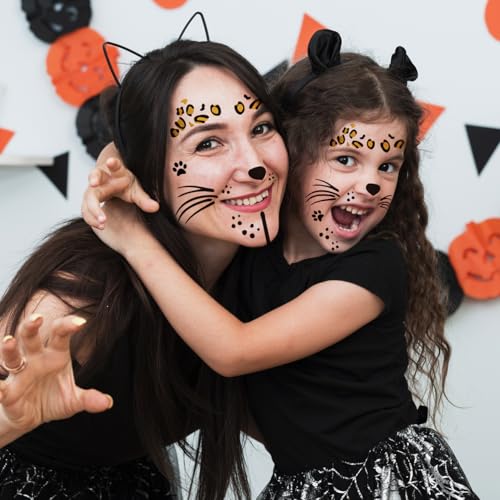 Leopard Face Temporary Tattoos, 7-Sheet Leopard Face Halloween Fake Tattoos for Kids and Adults - Perfect for Parties, Festivals, and Costumes