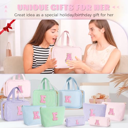 Easter Gifts Basket Stuffers for Teen Girls Women - Toiletry Bag Initial Makeup Bag | Travel Cosmetic Bag | 8 9 10 11 12 13 14 15 16 Years Old Girl Gifts Trendy Stuff - Pink A