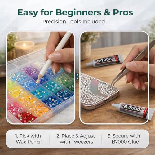 Rhinestones for Bedazzling Kit,Bedazzler Kit with Rhinestones,32000PCS Multicolor Resin Flatback Gems Diamond Art Set with 3PCS 10ml B7000 Glue for DIY Craft,Shoes,Nails (3mm+Silver Mix)