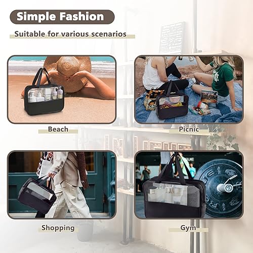 Large Clear Toiletry Bags for Traveling, 4Pcs Waterproof Clear Travel Bags for Toiletries Women Men, Travel Toiletry Bag Set, Transparent Makeup Cosmetic Bag, Black