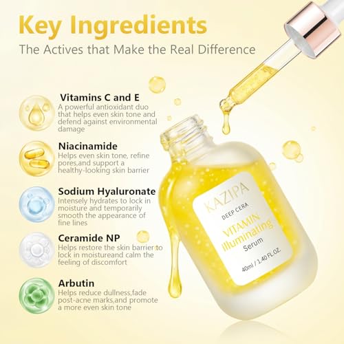Vitamin C Serum for Face, Anti Aging Vitamin Illuminating Brightening Serum with Niacinamide,Hyaluronic Acid & VE, Skin Care for Evens tone, Dark Spot Corrector, Hydrates, Reduces Wrinkles,1.35Fl Oz