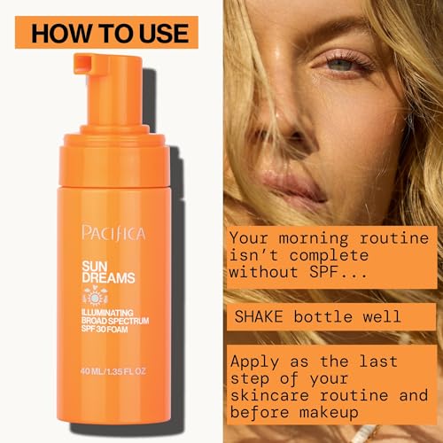 Pacifica Facial Sunscreen - Sun Dreams Illuminating SPF 30 Foam Broad Spectrum Every Day Face Lotion UVA/UVB Protection