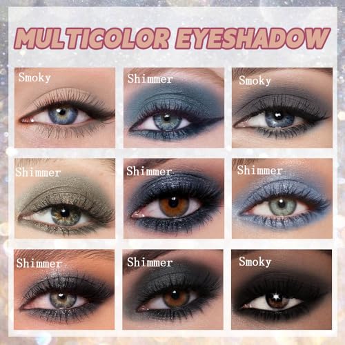 12 Colors Cool Tone Smoky Eyeshadow Palette with Mirror & Brush, Matte & Shimmer Beige Grey Black Dark Eye Makeup Palette for Women Longwear, Highly Pigmented Blendable Shades for Dramatic Smoky Looks