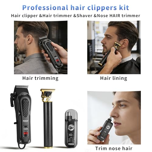 pebsoa¢ç Men's Professional Hair Clippers Kit£¬Cordless & Corded Barber Clippers Set£¬Grooming Rechargeable Beard Trimmer with Adjustable Blade Black