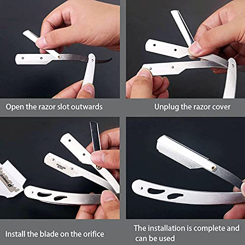 Stainless Steel Straight Edge Barber Shaving Razor Sicastar¢ç Folding Straight Razor Single Edge Replaceable Blades fit for All of Double Edge Razor Blades (Silver)