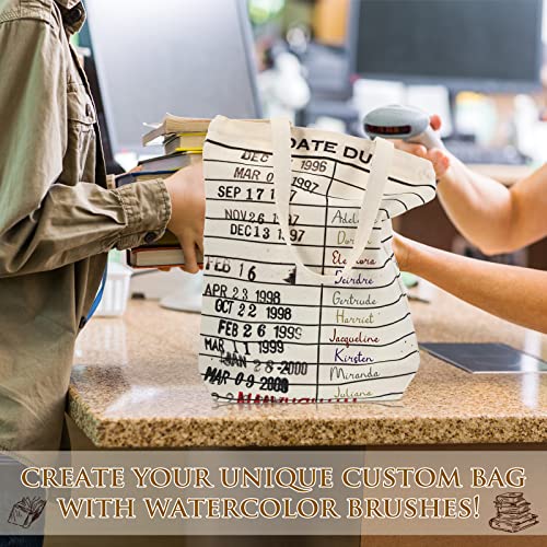 Sieral 6 Pcs Librarian Gifts for Women Library Book Tote Bag Due Date Cards Librarian Gifts Stamp Canvas Vintage Toiletry Bag Aesthetic with Zipper for Book Lovers Women Teacher Valentine