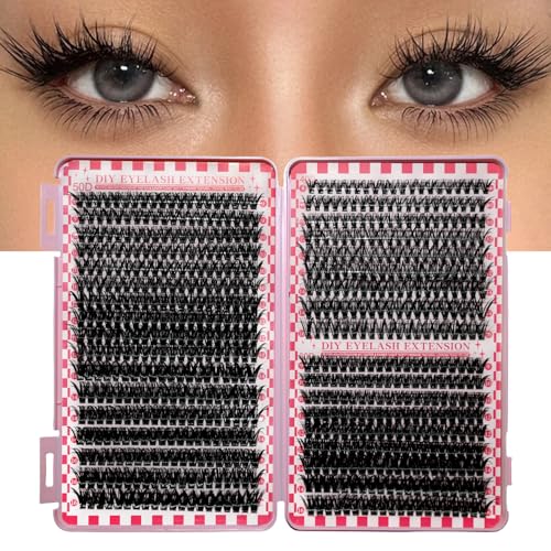 DIY Lash Clusters Kit Lash Extension Kit, 700pcs,40D&50D&60D, 9-16mm, D Curl, Natural Volume Lash Extensions Wispy Eyelash Clusters Individual Lashes Kit, 12#Black