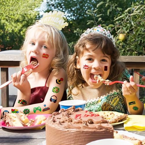 96 PCS Game Pre-Cut Temporary Tattoos Themed for Kids Birthday Party Decorations Supplies Favors Decor Super Cute Tattoo Stickers Sticker 8 Sheets Gifts for Boys Girls Games Classroom Rewards Carnival