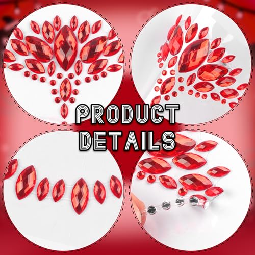 Red Face Gems Rhinestone Temporary Tattoo Sticker Halloween Eye Body Face Tattoos Party Makeup Self-Adhesive Face Jewels Crystal Makeup Diamonds Holiday Festival Party Supplies 2PCS