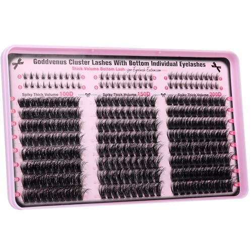 Lash Clusters Volume Cluster Eyelash Extensions D Curl Waterproof Individual Lashes 240pcs Fluffy Faux Mink Cluster Lashes and 60pcs Bottom Lashes for DIY Eyelash Extension