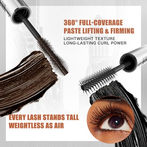 Women's Tubing Mascara, 2-in-1 Black & Brown Double-Ended, Volumizing and Lengthening, Waterproof, No Smudge, Hypoallergenic & Easy Removal