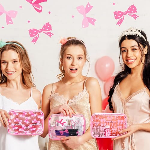 Kacctyen 8 Pcs Coquette Bow Makeup Bags Pink Clear PVC Skincare Cosmetic Bags Waterproof Travel Toiletry Zipper Pouch for Women Girls Coquette Bachelorette Party Favors