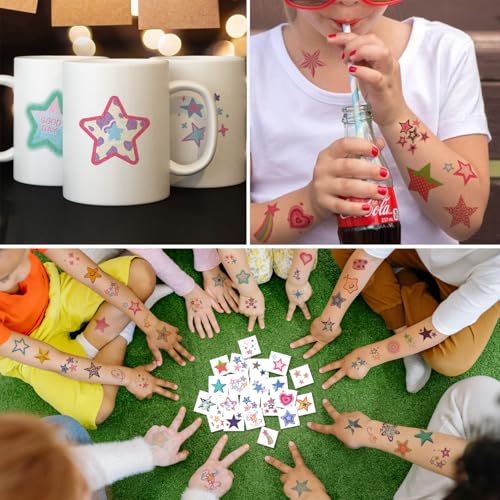 Glitter Stars Temporary Tattoos for Kids - 74 Individually Sheets | Waterproof & Easy Peel | Perfect for Kids Birthday Party Favors, School Rewards