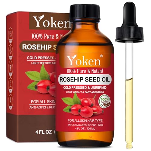 Rosehip Seed Oil for Face, 100% Pure and Natural Cold Pressed Unrefined Organic Rosehip Carrier Oil for Skin, Hair, Body & Nails - Lightweight, Fast-Absorbing (4 fl oz)