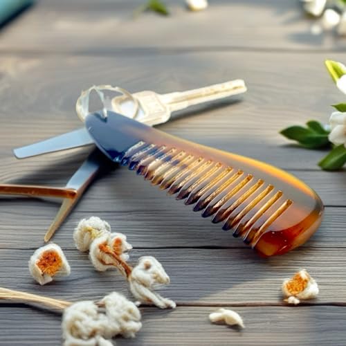 Buffalo Horn Beard Comb with Keyring, Handmade Natural Horn, Portable Anti-Static Grooming Tool for Men