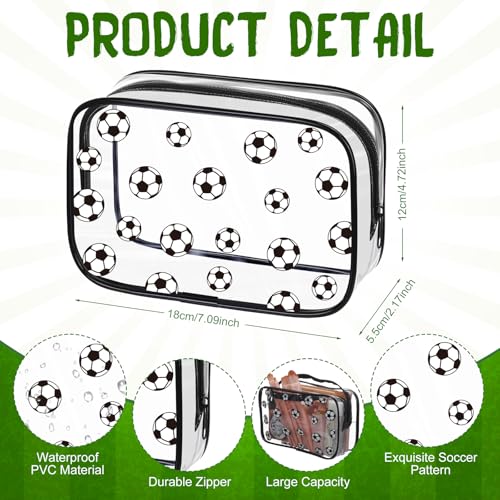 Kacctyen 36 Pcs Soccer Clear Makeup Bag with Zipper Bulk Sport Goodie Clear PVC Pouch Organizer Waterproof Travel Case for Woman Team Gifts Birthday Decorations Supplies