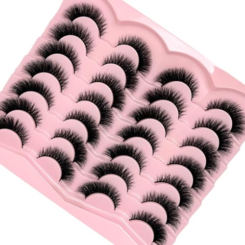 Cat Eye Lashes Natural Look Short Fluffy 16mm Faux Mink Full Strip Lashes Pack 3D C Curl Volume Fox Eye False Eyelashes 14 Pairs