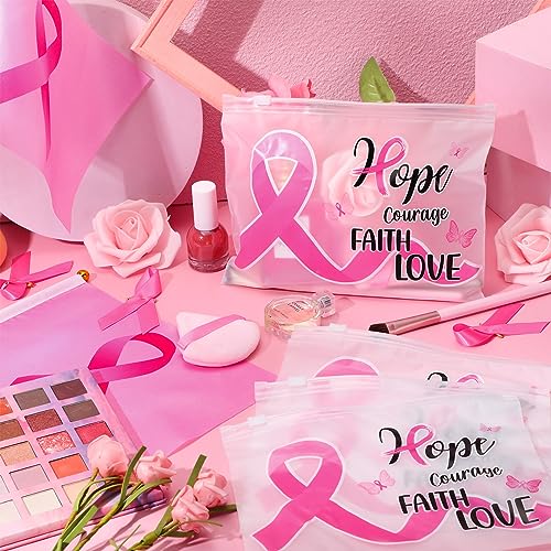 Abbylike 150 Pcs Breast Cancer Awareness Makeup Bags Bulk Pink Cosmetic Pouches Breast Cancer Survivor Gifts for Woman Girls EVA Waterproof Zipper Pouch Travel Toiletry Cosmetic Organizer(Ribbon)