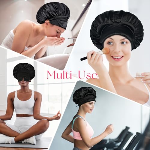 BONNET QUEEN Silk Bonnet for Sleeping Women Satin Bonnet Non Slip Hair Wrap for Curly Hair Night Sleep Cap with Eye Mask