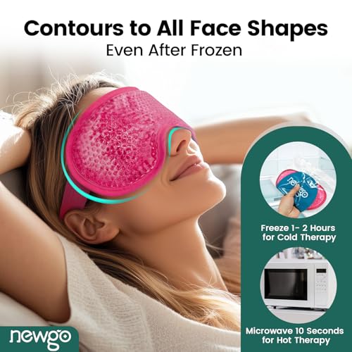 NEWGO Cooling Eye Mask for Puffy Eyes, Cold Eye Mask Eye Ice Pack for After Eyes Surgery, Tension Stress Relief, Itchy Eyes, Headaches, Dark Circles - Rosered
