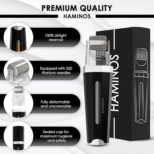 Derma roller 0.25 mm 3.0 with Reservoir for Hair, Beard, Skin, Wrinkles, Stretch Marks, Hyperpigmentation INSTANT SERUM APPLICATION, 520 Titanium Needles