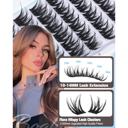 Lash Clusters Wispy Cluster Eyelash Extensions 10-14MM Short Eyelash Clusters CD Curl Individual Lashes DIY Volume Cluster Lashes Thin Band Lash Extensions for Travel-Size