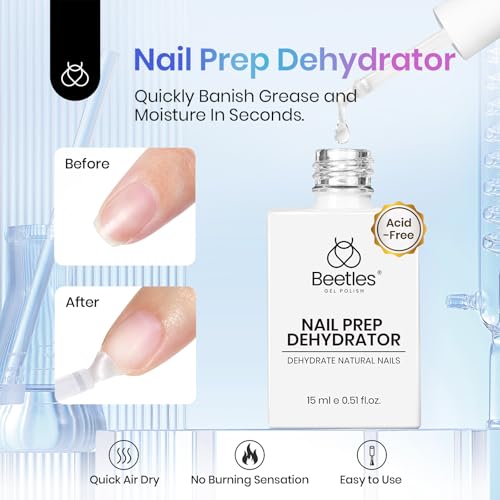 Beetles Nail Dehydrator and Primer Acid Free and Hema-Free Natural Prep Dehydrate and Bond Primer Fast Dry Nail Supplies 15ml 2Pcs Professional Salons Set