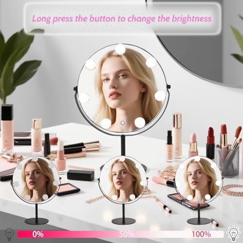 Hollywood Vanity Mirror with Lights, 11.8"x17" Lighted Makeup Mirror for Desk with 7 Led Bulbs, 3 Lighting Modes, Dimmable Light,360¡Æ Rotation for College Dorm, Bedroom & Dressing Room (BLACK)