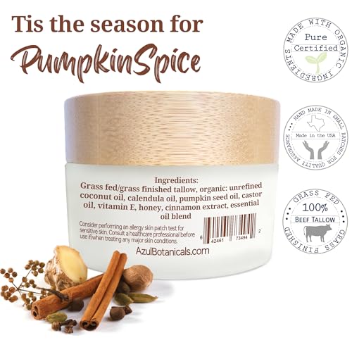 Pumpkin Spice Tallow Balm, with Pumpkin Seed Oil, Calendula Oil, Honey and Pumkin Spice Essential Oil Blend, All Organic Ingredients (1.7 oz)