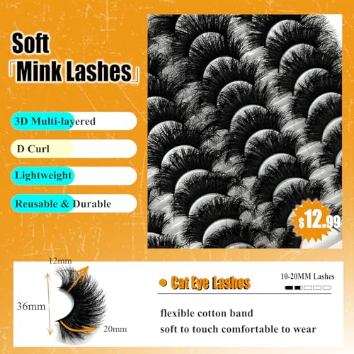 Mink Lashes Fluffy 3D Volume Dramatic Lashes Faux Mink 25mm Big Long Cat Eye Full Strip Eyelashes Pack Wispy 20mm False Eyelashes Bulk