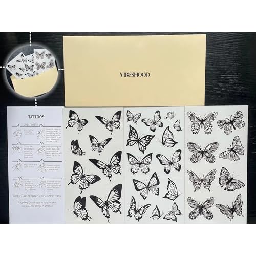 Temporary Tattoos Butterfly 3 Sheets Large Temporary Tattoo Halloween Cosplay Costume for Men Women Adults Waterproof Friction Resistant Low Reflective Lasts 5-7 day