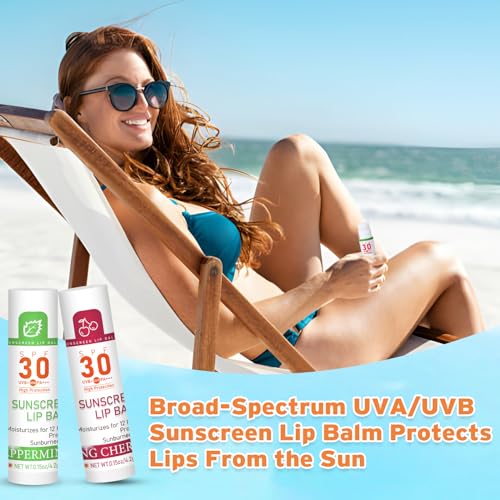 SPF 30 Lip Sunscreen, SPF Lip Balm Travel Size 16 Pack, Hydrating Lip Balm Bulk with Vitamin E and Coconut Oil- 8 Flavors