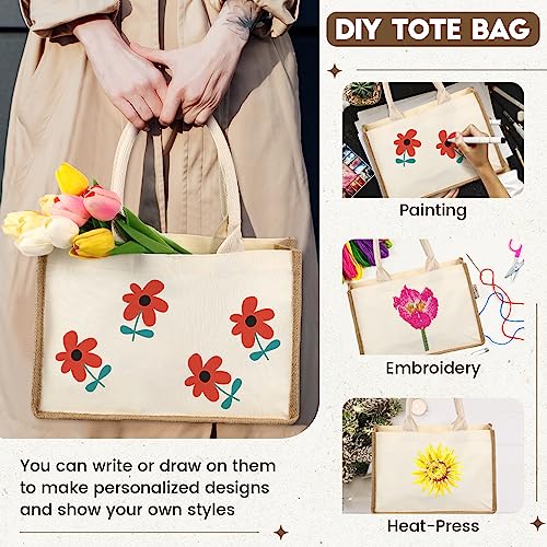 Sweetude 4 Set Jute Burlap Tote Bag with Canvas Makeup Pouch Reusable DIY Craft Blank Gift Bags for Wedding Bridesmaid(Beige)