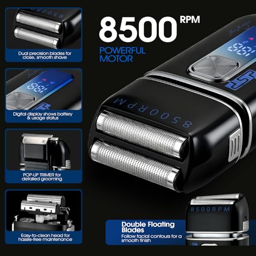DSP Foil Shavers for Men, Electric Razors, Face Shaver with Pop Up Trimmer, Two-Speed Adjustable, Travel Lock, IPX6, Gift for Man