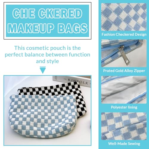 6 Pcs Checkered Makeup Bags Make up Bag Cosmetic Bags for Women Girls Sister Mom Teacher Graduation Christmas Birthday Travel Toiletry Bag Aesthetic Zipper Organizer Accessories, Cute Retro Plaid