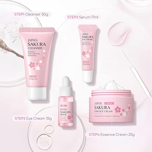 1 Pack Skin Care Set, Containing Deep Cleansing Facial Cleanser+ Hydrating Facial Cream + Skin Refining Facial Serum+Firming Eye Cream, Smoothing Fine Lines