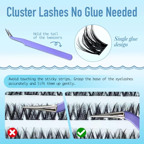 Self Adhesive Lash Clusters Natural Self Adhesive Eyelashes,Pre glued Eyelash Clusters No Glue Needed Lashes Wispy,C- curly,DIY cluster eyelash extensions,8-14mm 120pcs