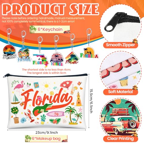 6 Sets Florida Souvenir Gifts,6Pcs Florida Cosmetic Bag,6Pcs Florida Souvenir Keychain for Women Travel Gift, Daily Use Christmas Party Gifts(Florida)