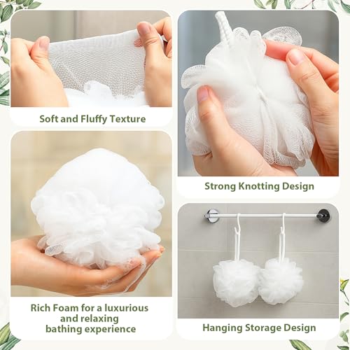 50 Sets Wedding Gifts for Guests Baby Shower Party Favors 40g White Loofah Bulk Thank You for Celebrating with Us Cards and White Organza Bags for Wedding Bridal Shower Stuffers