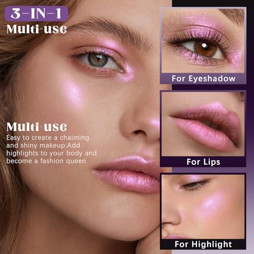 Duochrome Holographic Glitter Eyeshadow Palette, Chameleon Mermaid Blue Pink Plum Purple Double Color Shift iridescent Inner Corner Eye Face Highlighter Smooth Shimmer Eye Shadow Makeup