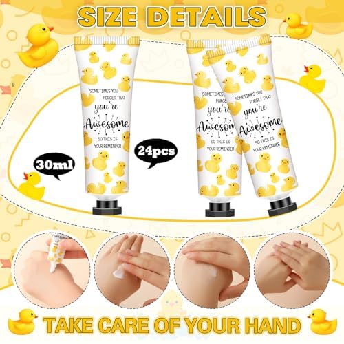 24 Pack Duck Gifts Positive Hand Cream Bulk for Coworker Team Employee Appreciation Women Party Favor Travel Size Mini Lotion Bulk Emotional Support Duck Goodie Bag Stuffer Gifts